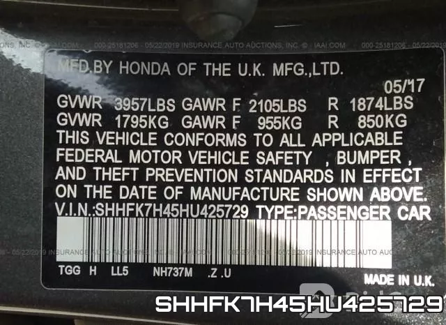 SHHFK7H45HU425729 фото 10