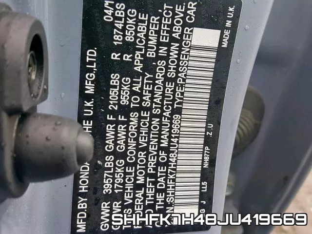 SHHFK7H48JU419669 фото 2
