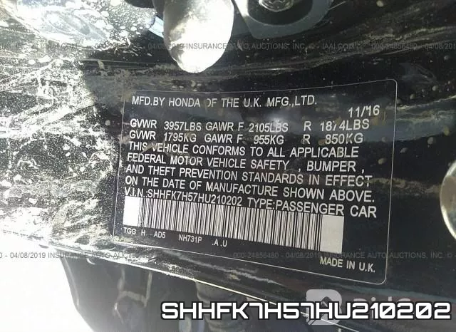 SHHFK7H57HU210202 фото 10