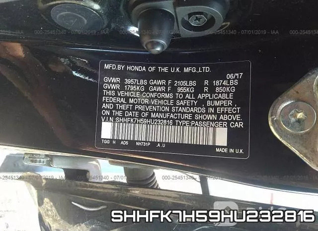 SHHFK7H59HU232816 фото 10