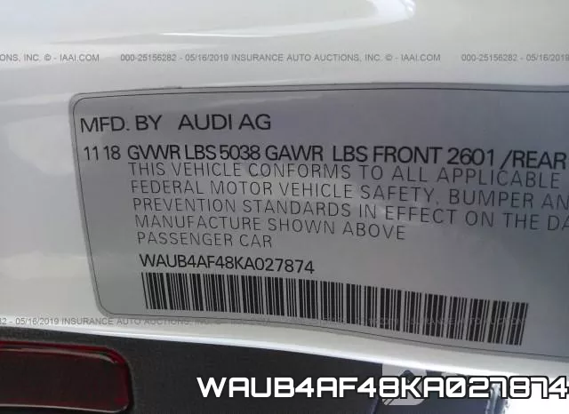 WAUB4AF48KA027874 фото 10