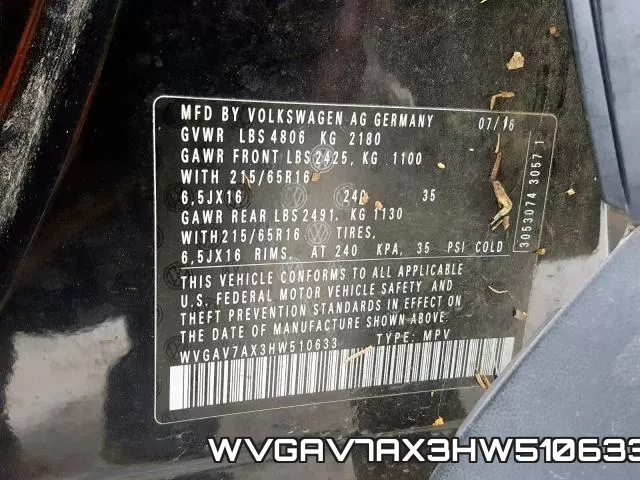 WVGAV7AX3HW510633 фото 2