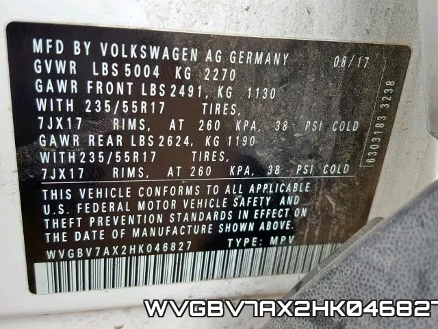 WVGBV7AX2HK046827 фото 2