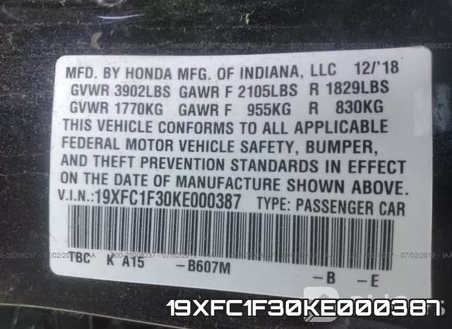 19XFC1F30KE000387 фото 10