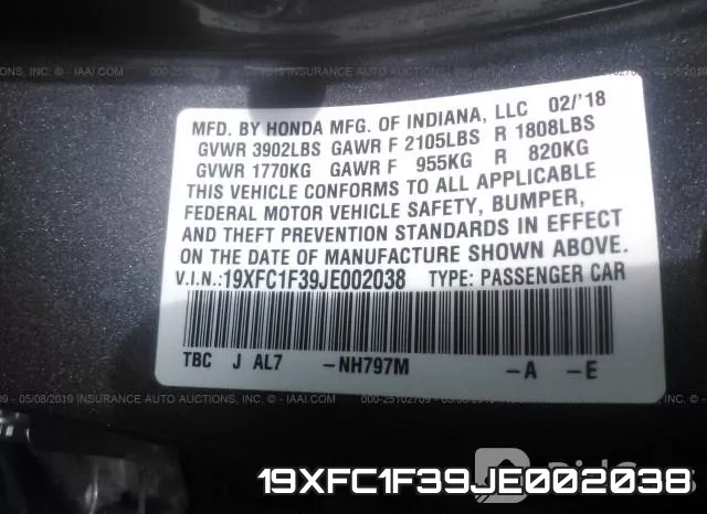 19XFC1F39JE002038 фото 10