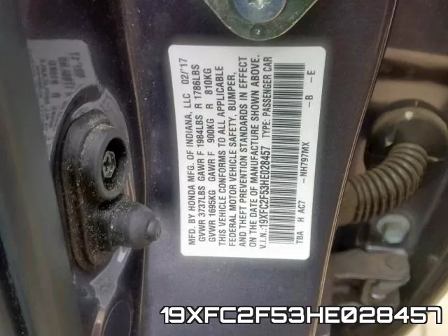 19XFC2F53HE028457 фото 2