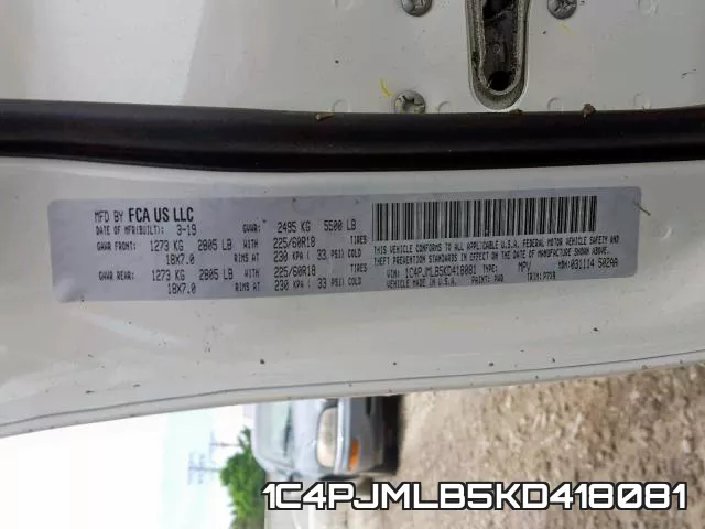 1C4PJMLB5KD418081 фото 2