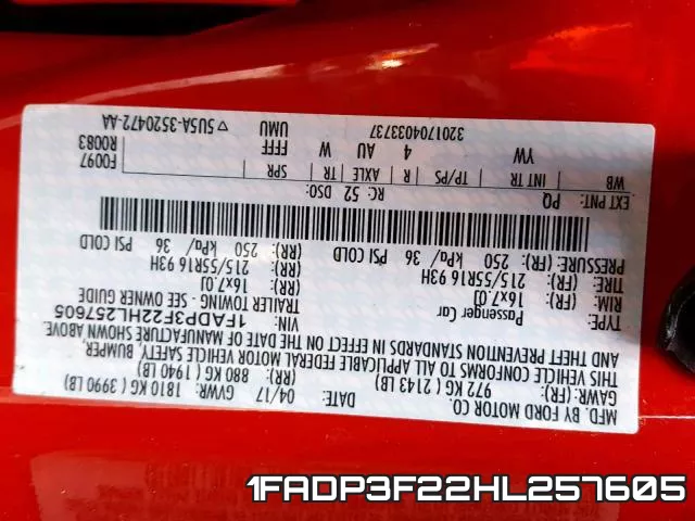 1FADP3F22HL257605 фото 2