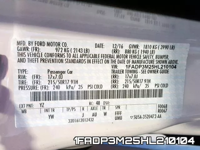 1FADP3M25HL210104 фото 2