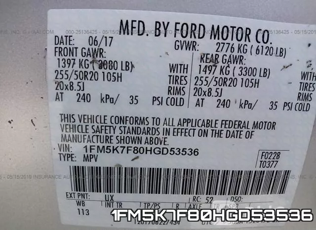 1FM5K7F80HGD53536 фото 10
