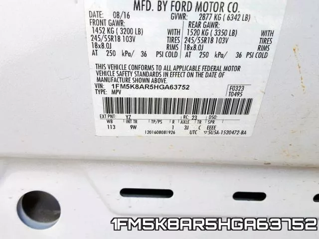 1FM5K8AR5HGA63752 фото 2