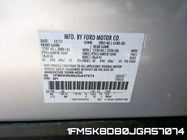 1FM5K8D80JGA57074 фото 2