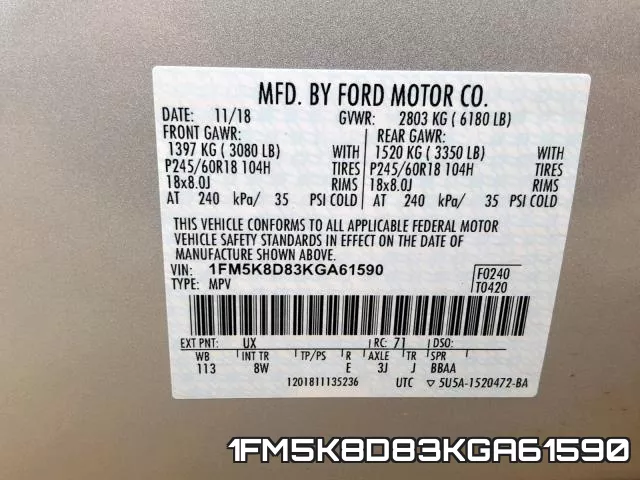 1FM5K8D83KGA61590 фото 2