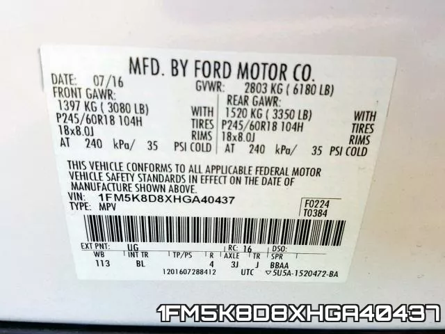 1FM5K8D8XHGA40437 фото 2