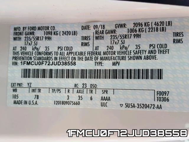 1FMCU0F72JUD38558 фото 2