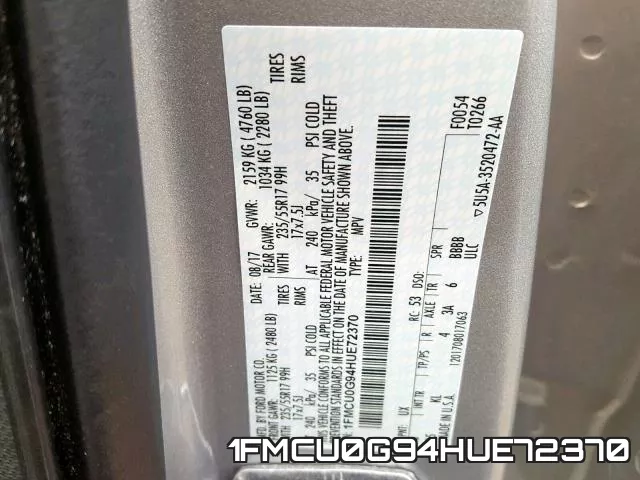 1FMCU0G94HUE72370 фото 2