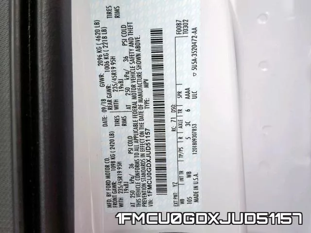 1FMCU0GDXJUD51157 фото 2