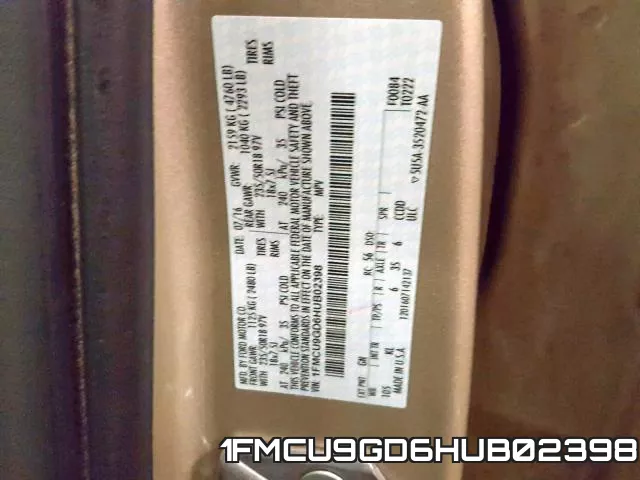 1FMCU9GD6HUB02398 фото 2