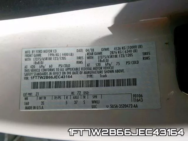1FT7W2B66JEC43164 фото 2