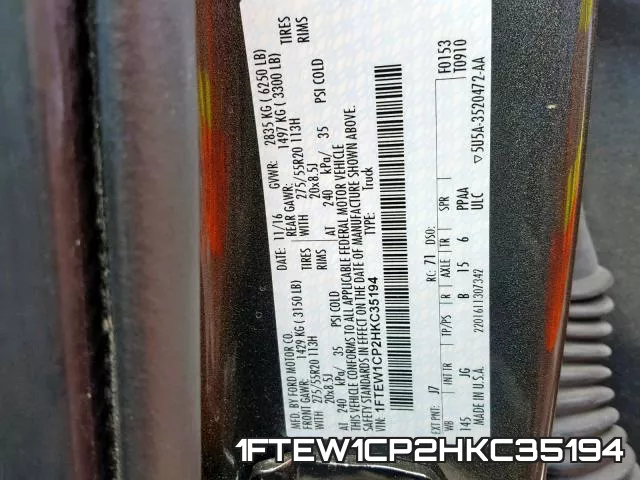 1FTEW1CP2HKC35194 фото 2