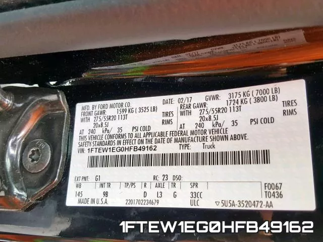 1FTEW1EG0HFB49162 фото 2