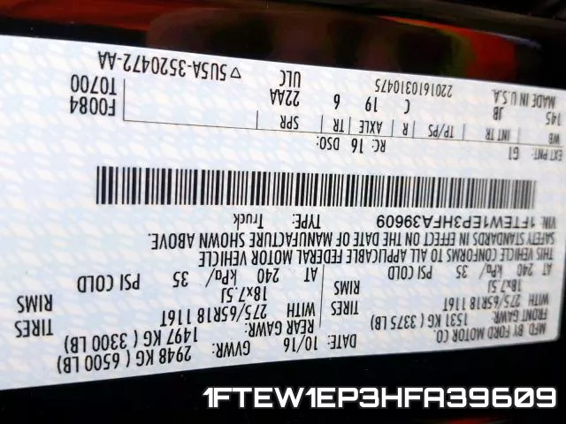 1FTEW1EP3HFA39609 фото 2