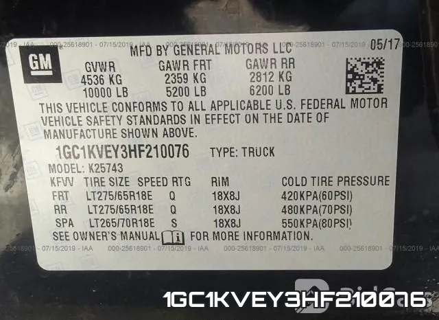 1GC1KVEY3HF210076 фото 10