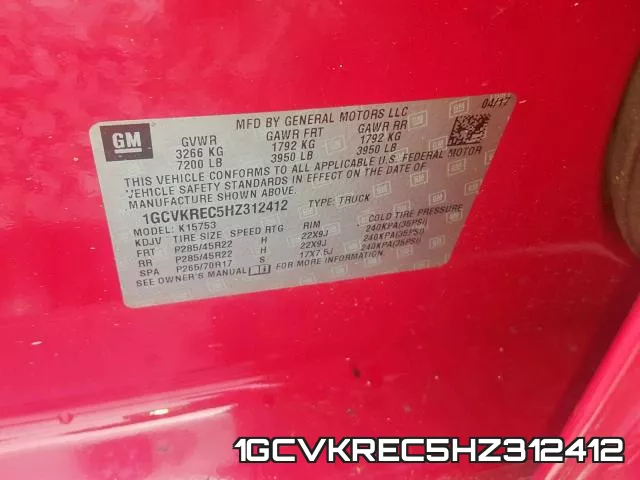 1GCVKREC5HZ312412 фото 2