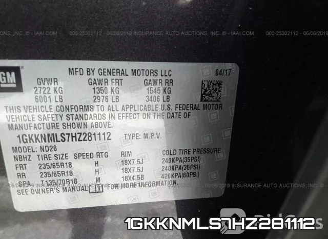 1GKKNMLS7HZ281112 фото 10