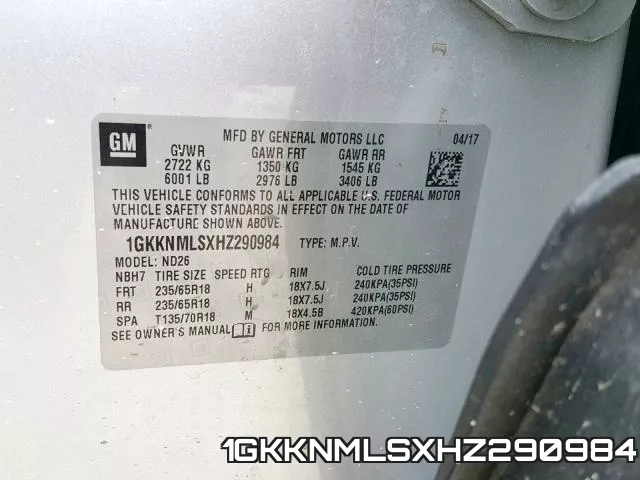 1GKKNMLSXHZ290984 фото 2