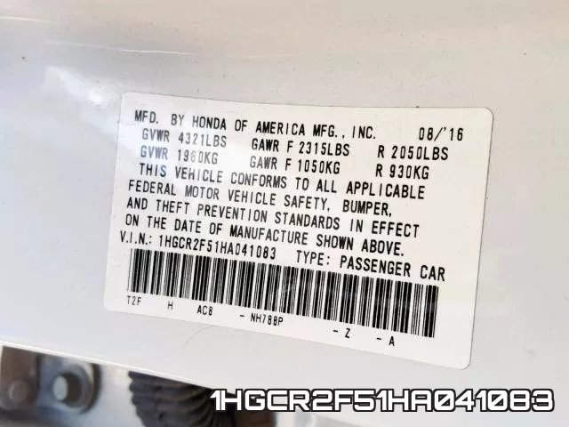 1HGCR2F51HA041083 фото 2
