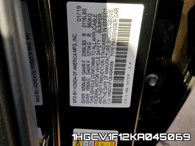 1HGCV1F12KA045069 фото 2