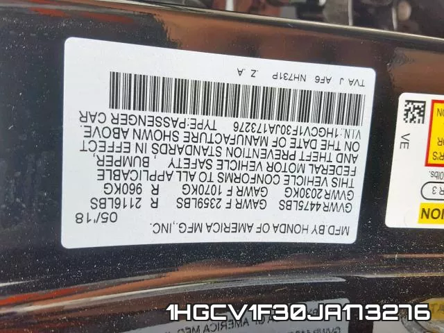 1HGCV1F30JA173276 фото 2