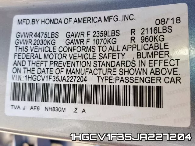 1HGCV1F35JA227204 фото 2