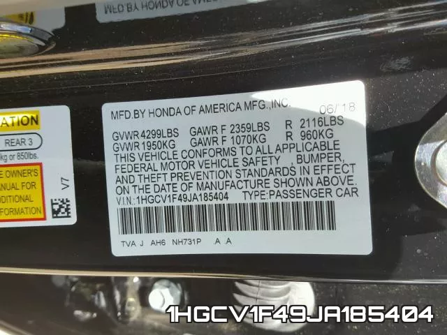 1HGCV1F49JA185404 фото 2
