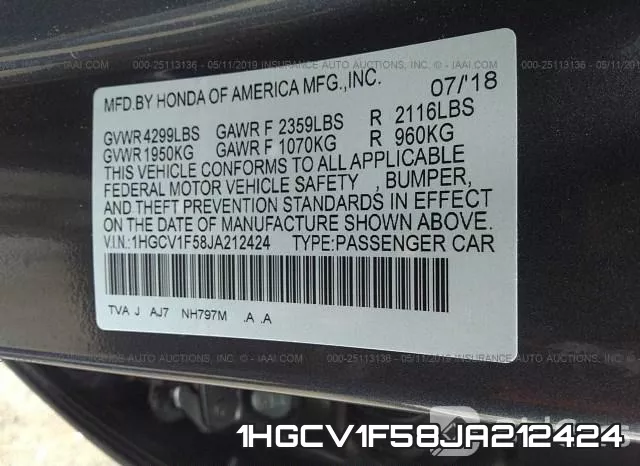 1HGCV1F58JA212424 фото 10