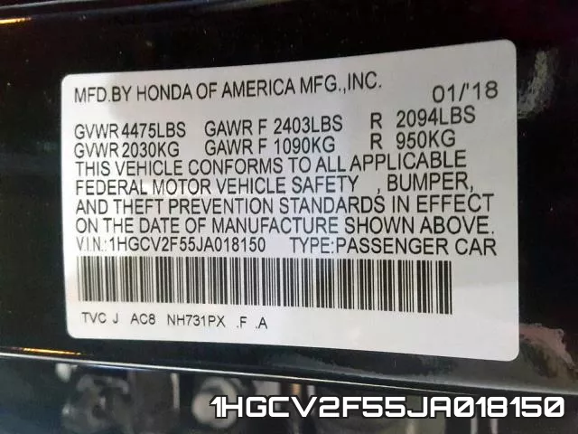 1HGCV2F55JA018150 фото 2