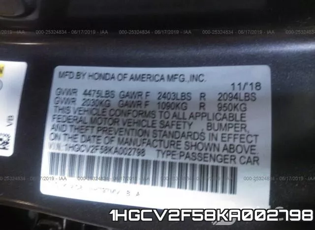 1HGCV2F58KA002798 фото 10