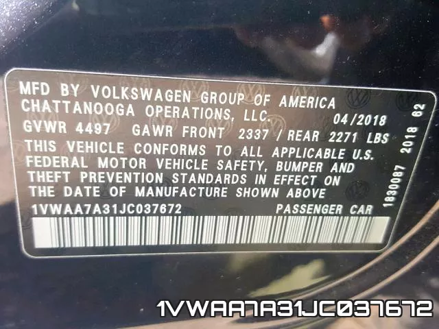 1VWAA7A31JC037672 фото 2