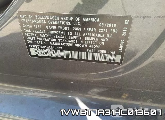1VWBT7A31HC013607 фото 10
