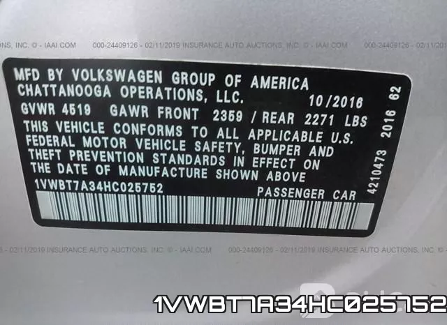 1VWBT7A34HC025752 фото 10