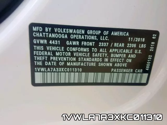 1VWLA7A3XKC011310 фото 2
