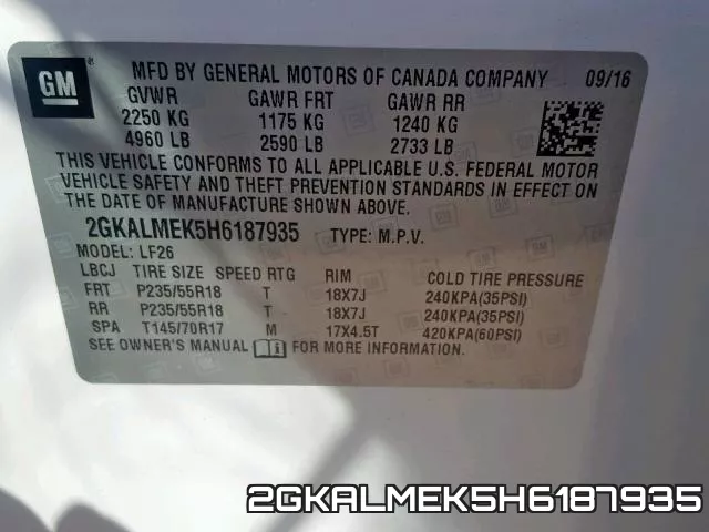 2GKALMEK5H6187935 фото 2