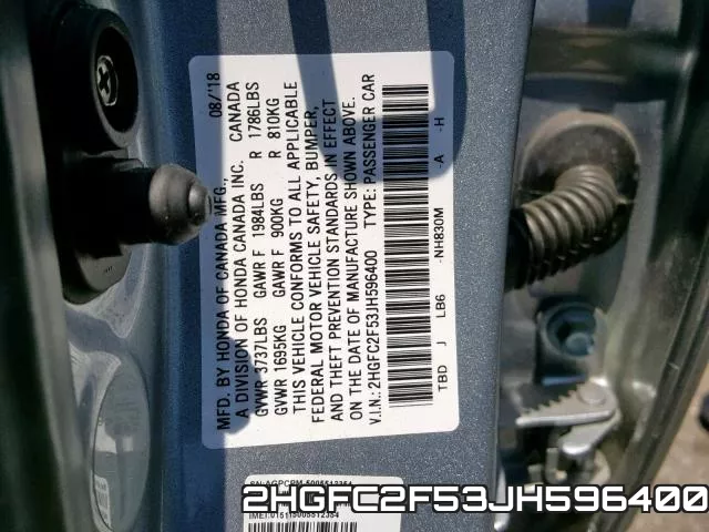 2HGFC2F53JH596400 фото 2
