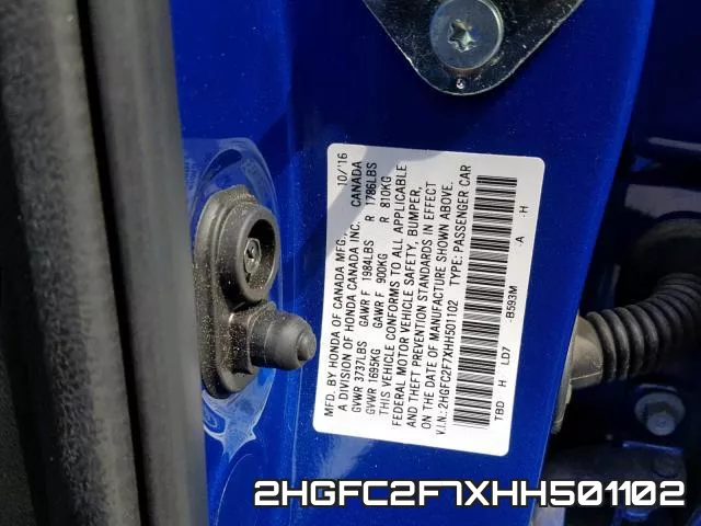 2HGFC2F7XHH501102 фото 2