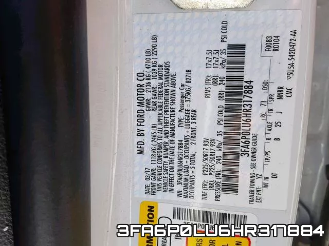 3FA6P0LU6HR317884 фото 2