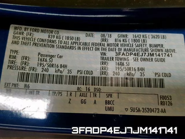 3FADP4EJ7JM141741 фото 2