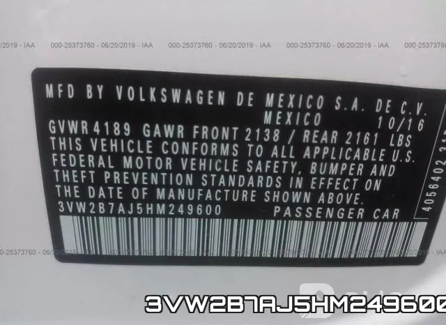 3VW2B7AJ5HM249600 фото 10