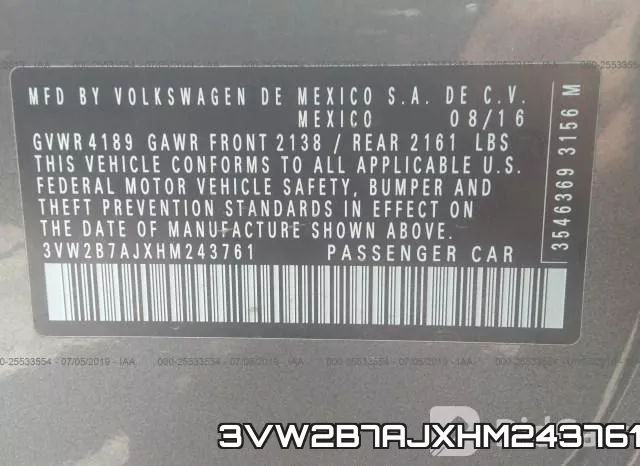 3VW2B7AJXHM243761 фото 10