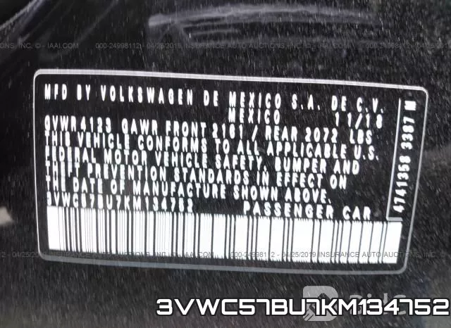 3VWC57BU7KM134752 фото 9